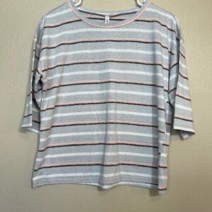 NY Collection Striped Gray and Pink Women's Top Large